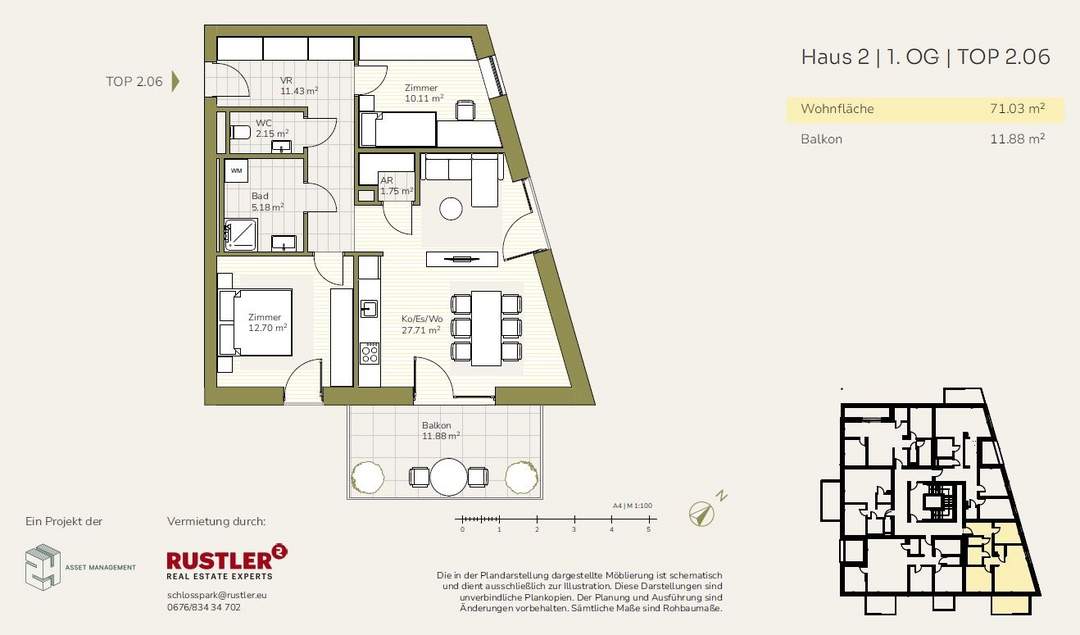 Leben Sie modern und grün in bester Lage: 3-Zimmerwohnung mit Balkon im Projekt Schlosspark