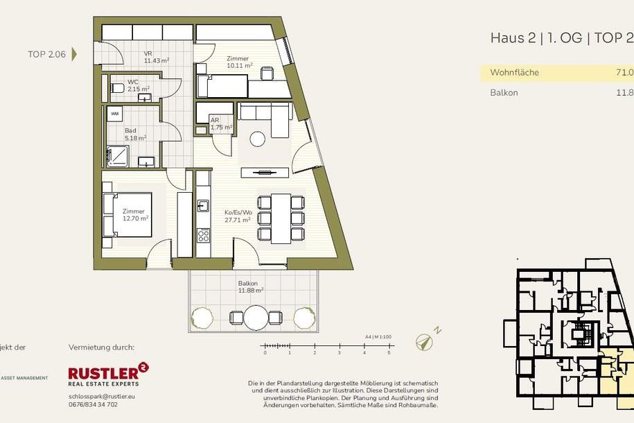 Leben Sie modern und grün in bester Lage: 3-Zimmerwohnung mit Balkon im Projekt Schlosspark, Wohnung-miete, 1.058,70,€, 8054 Graz(Stadt)