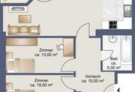 Dachausbau, ca. 40 m² Wohnsalon, 2 Schlafzimmer und ca. 6,5 m² Eckterrasse
