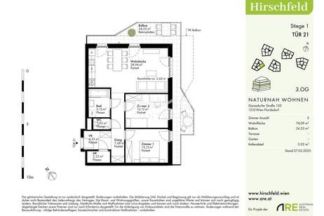 Provisionsfrei: Hirschfeld - Preis jetzt sichern: 3 Zimmer Traum Balkonwohnung von der Sonne geküsst, Wohnung-kauf, 270.000,€, 1210 Wien 22., Donaustadt
