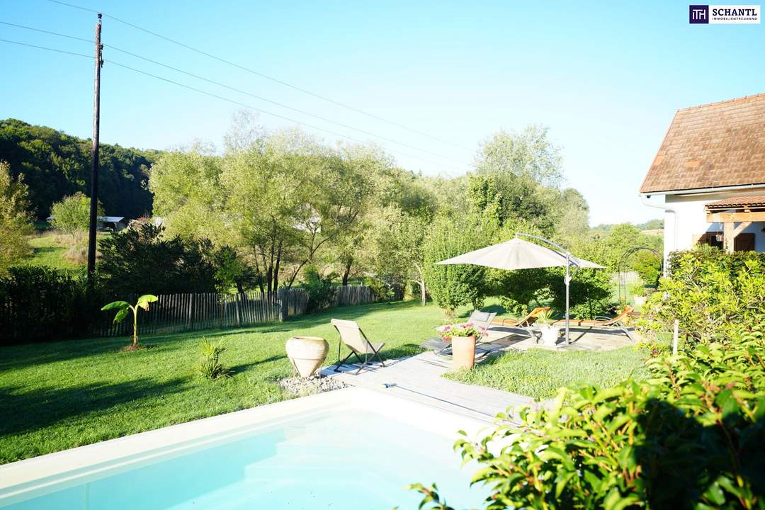 NEUER PREIS! AUSSERGEWÖHNLICHES JUWEL! Exklusiver Vierkanthof im Thermenland Steiermark – Wohnen, Reiten &amp; Leben mit Pool und Natur!