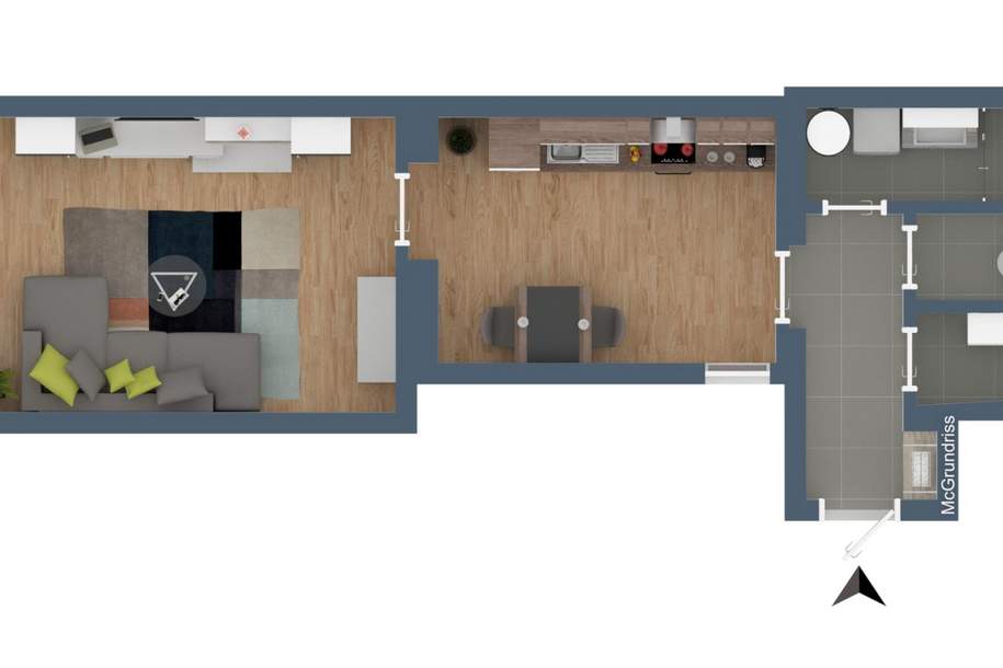 Lichtdurchflutete 39 m² Kleinwohnung mit separater Küche in Puntigam, Wohnung-miete, 553,88,€, 8055 Graz(Stadt)