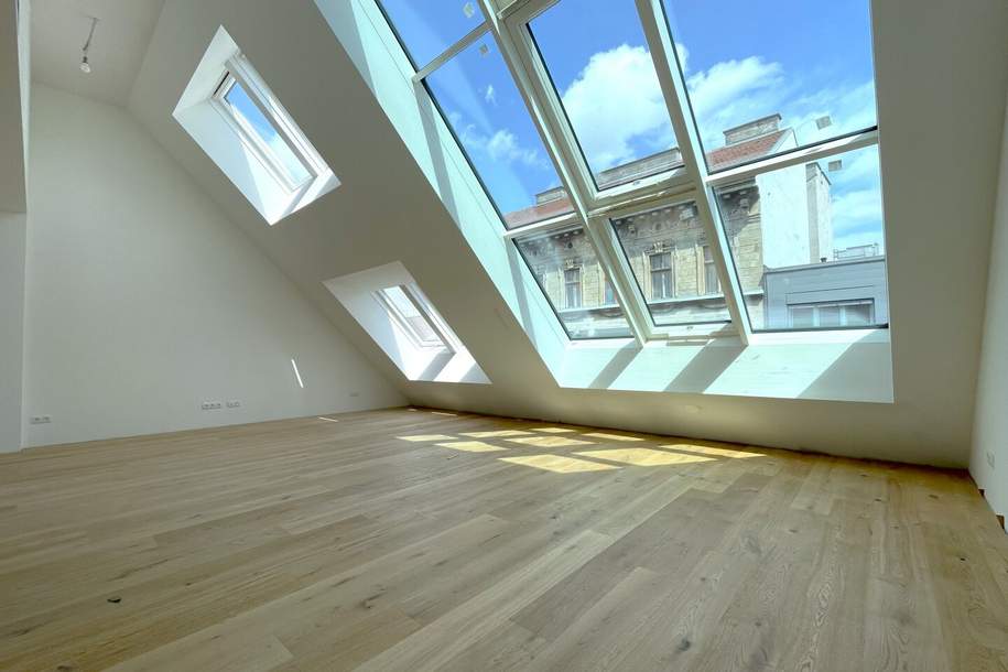 Wohntraum im Dach I perfekt aufgeteilte 3-4 Zimmer I atemberaubendes Wohnzimmer mit Glas-Himmel revitalisierter Stilaltbau I urbane Lage mit bester Infrastruktur!, Wohnung-kauf, 1.869.000,€, 1070 Wien 7., Neubau
