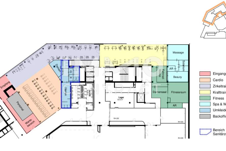 TOP Fitnessstudiofläche im Business quartier TwentyONE, Gewerbeobjekt-miete, 26.015,00,€, 1210 Wien 21., Floridsdorf