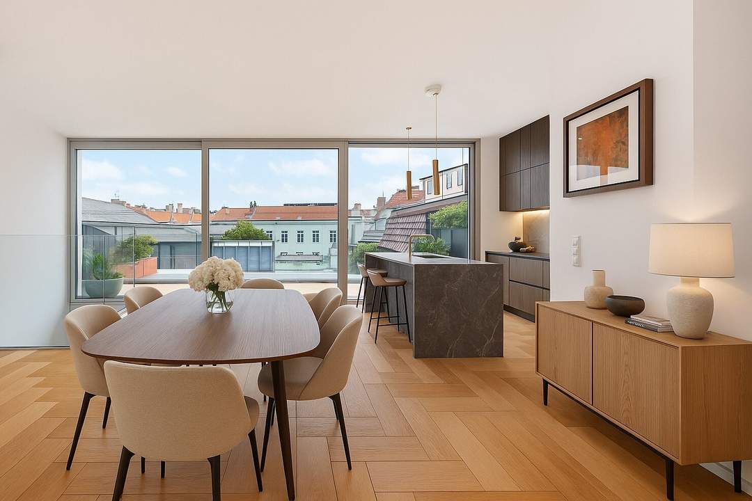 Helle DG-Maisonette mit großer Terrasse beim Naschmarkt mit Garagenplatz im Haus