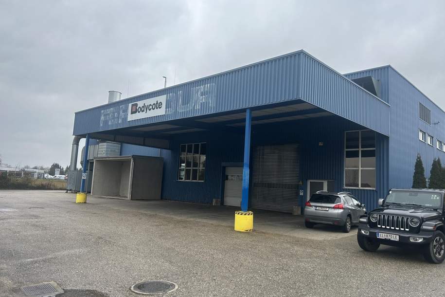 Lager-/Produktionshalle mit Büro in Toplage direkt an der B 1 mit 2500 KVA Stromleistung und Hausbrunne, Gewerbeobjekt-kauf, 4614 Wels-Land