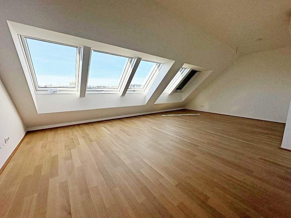 ERSTBEZUG, DACHGESCHOSS, klimatisierte 82 m2 Neubau mit Balkon, Wohnküche, 2 Zimmer, Wannenbad, Parketten, Augarten