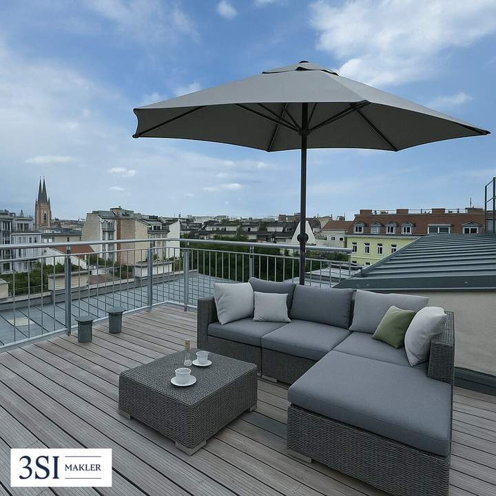 Traumblick! Urbanes Wohnen– 1,5-Zimmer-Juwel im 7. Bezirk mit riesiger Dachterrasse