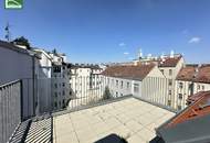 Moderne Dachgeschosswohnung mit großer Terrasse nahe Arthaberplatz in ruhiger Seitengasse! Hohe Decken und Traumbad mit Fenster