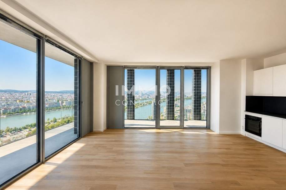 43. Etage Signature Skyline Supreme – Süd-Eckresidenz - 3 Zimmer, Freifläche und mit Panorama über Wien und Donau, Wohnung-miete, 1.100,00,€, 1220 Wien 22., Donaustadt