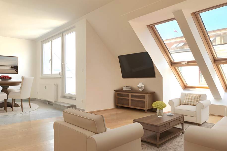 Sonnige 3-Zimmer DG-Wohnung mit Terrasse und inkl. Tiefgaragenstellplatz nahe U6/Burggasse!, Wohnung-kauf, 555.000,€, 1160 Wien 16., Ottakring