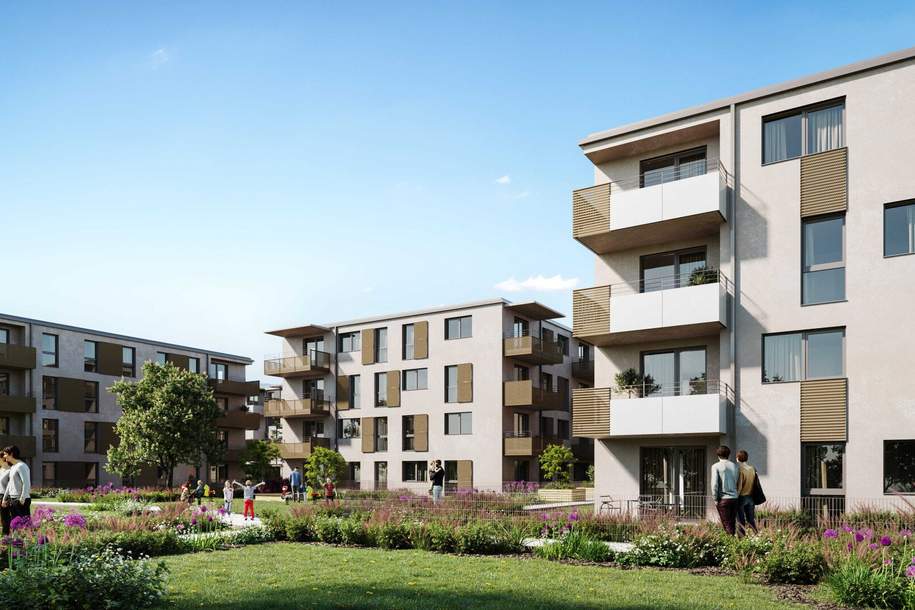 Geförderte 3-Zimmer Mietwohnung mit Süd-Balkon - Hochwertige Ausstattung - St.Pölten/ Teufelhof - 1 Stellplatz inklusive - Wohnraumlüftung, Wohnung-miete, 902,69,€, 3100 Sankt Pölten(Stadt)