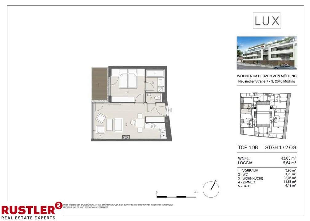 Moderne 2 Zimmerwohnung mit Loggia im Herzen der Mödlinger Altstadt