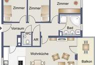 Perfekte 4-Zimmer-Familien-Wohnung mit Loggia und freiem Blick, exzellenter Grundriss, niedrige Betriebskosten, Garagenplatz um zzgl. € 25.000,--