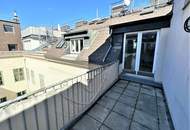 GONZAGAGASSE, BÖRSE-NÄHE, klimatisiertes 122 m2 Dachgeschoss mit 8 m2 Terrasse, 3 Zimmer, Komplettküche, 2 Bäder, Parketten