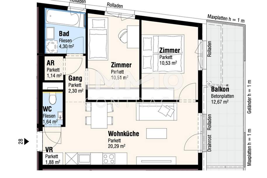 Raumwunder! Provisionsfrei!, Wohnung-kauf, 283.000,€, 2326 Bruck an der Leitha