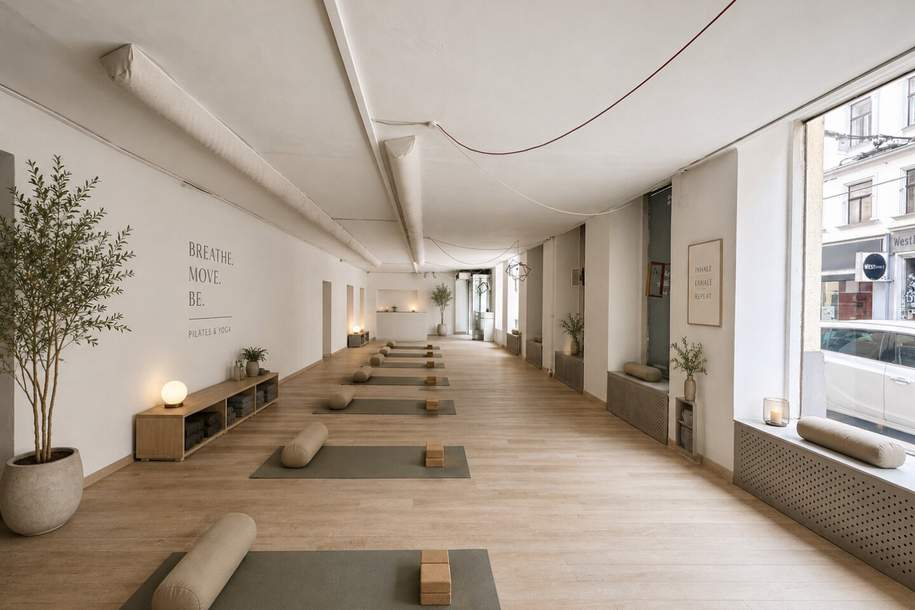 Straßenseitiges Geschäftslokal mit großen Fensterflächen! Individuell zu gestalten! Ideal für Pilates, Yoga, Atelier etc., Gewerbeobjekt-miete, 3.640,24,€, 1070 Wien 7., Neubau