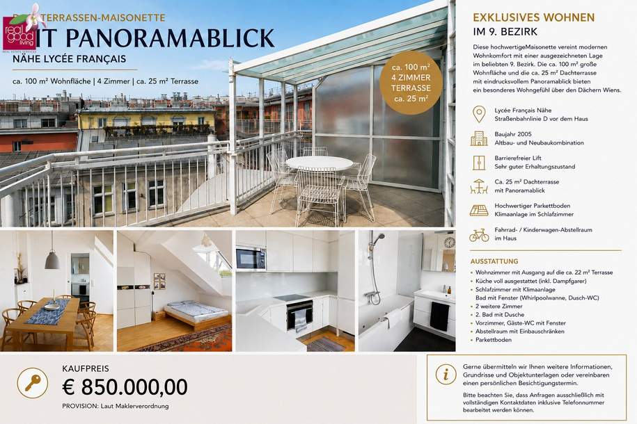 Exklusive Dachterrassen-Maisonette mit Panoramablick im 9. Bezirk, Wohnung-kauf, 850.000,€, 1090 Wien 9., Alsergrund