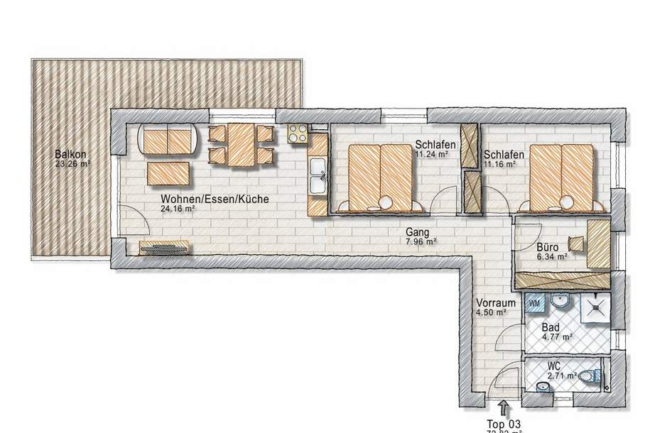 Entscheiden SIE ob 3 oder 4 ZIMMER - sonniger Süd-West BALKON- RUHIGE Lage - Garantierte Fertigstellung JUNI 2027 - PROVISIONSFREI!!!, Wohnung-kauf, 363.371,€, 8041 Graz(Stadt)