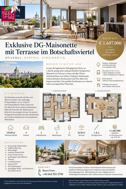 Exklusive DG-Maisonette mit Terrasse im Botschaftsviertel – 145,89 m² Wohnfläche