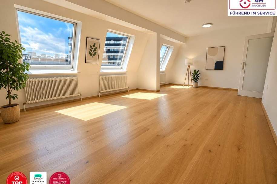 Lichtdurchflutetes Wohnen im Dachgeschoss auf 155m2! 5 Zimmer, Garage mit E-Ladestation und Top Anbindung!, Wohnung-kauf, 579.000,€, 1100 Wien 10., Favoriten