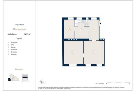 Unbefristet vermietete 3-Zimmer Wohnung, Nähe Westbahnhof, Wohnung-kauf, 258.000,€, 1060 Wien 6., Mariahilf