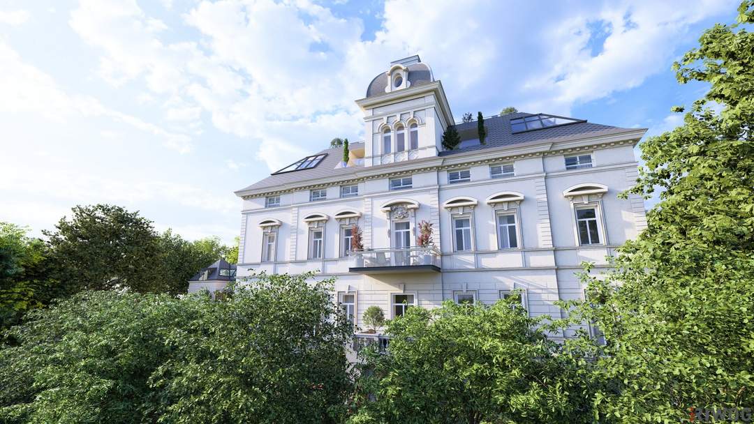 WIENTALBLICK | Lichtdurchflutete Wohnung in der Villa Seutter mit 4,4m Raumhöhe & Blick auf denkmalgeschützte Linde | sanierungsbedürftig | + Gartenoption