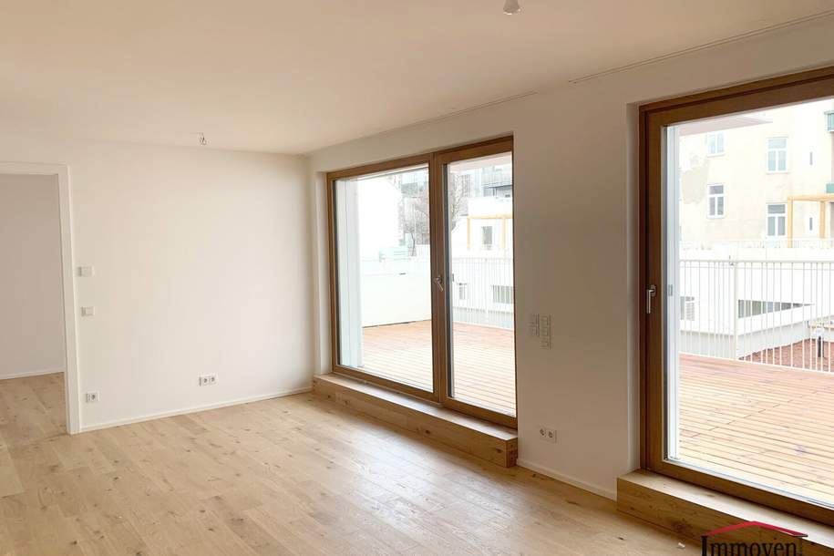 TOPLAGE und ERSTBEZUG: Hofseitige, moderne 2-Zimmerwohnung mit großer Terrasse! Besichtigung ab Februar 2025 möglich!, Wohnung-miete, 1.875,00,€, 1070 Wien 7., Neubau