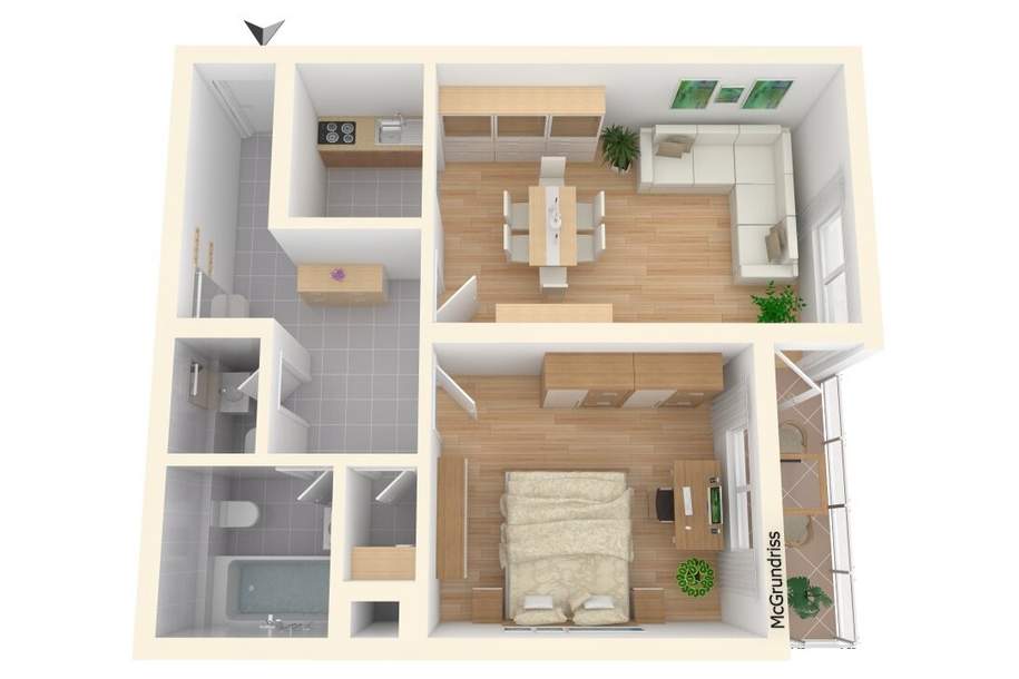 Nähe ZENTRUM/STADTPARK - Sehr gut aufgeteilte 2 Zimmer plus Loggia, Wohnung-miete, 833,00,€, 9020 Klagenfurt(Stadt)