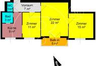 Renovierungsbedürftige 3-Zimmer-Balkon-Wohnung!