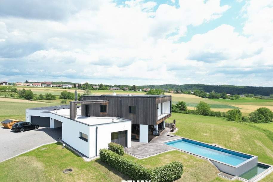 Architektenhaus in sonniger Ruhelage mit Spiral-Weinkeller, Infinity Pool, Burgblick und ca. 1 ha Eigengrund, Haus-kauf, 959.000,€, 7542 Güssing