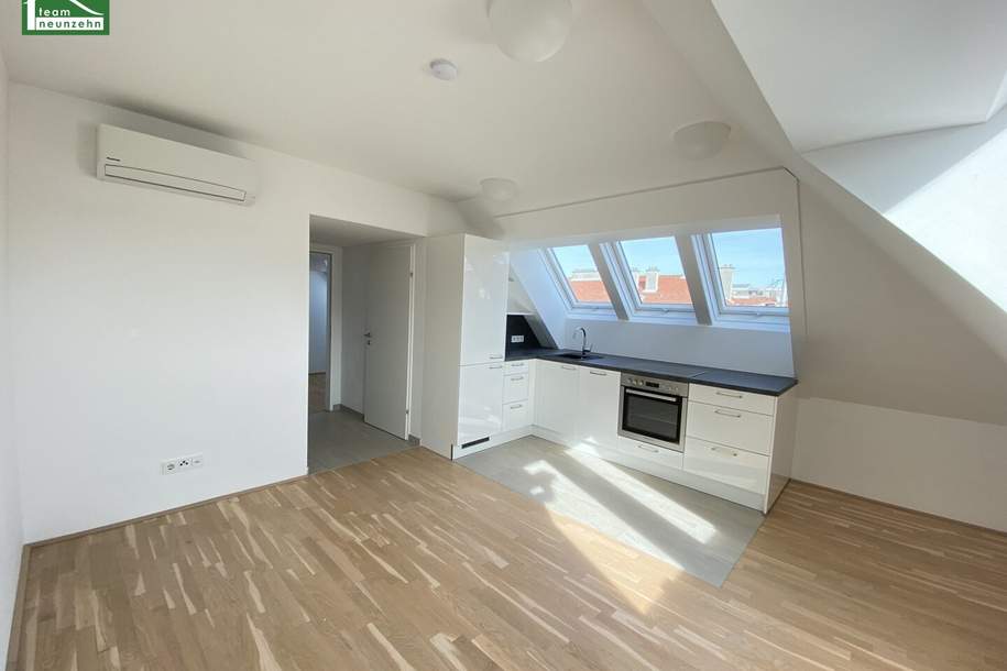 Klimatisierte Dachgeschoss-Wohnung mit Ausblick zur Donau! 5 Minuten zu U6 und S-Bahn Handelskai!, Wohnung-miete, 899,00,€, 1200 Wien 20., Brigittenau