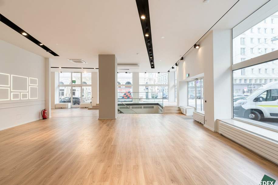 Hochwertige Retailfläche auf zwei Ebenen mit großzügigen Auslagen und hoher Sichtbarkeit, Gewerbeobjekt-miete, 8.305,63,€, 1010 Wien 1., Innere Stadt