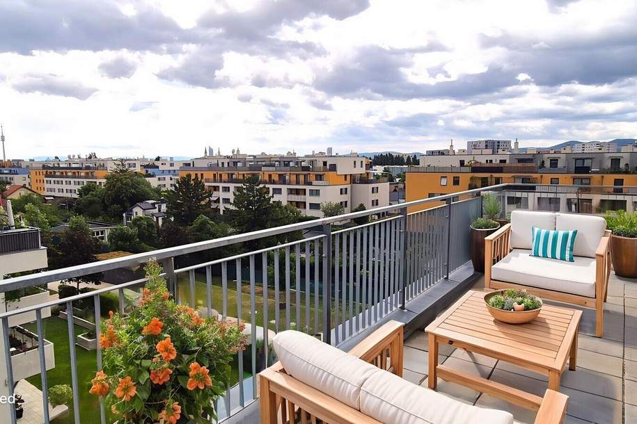 Neuwertige 2-Zimmer-Wohnung mit 19m² Dachterrasse und Fernblick, Wohnung-kauf, 329.000,€, 1210 Wien 21., Floridsdorf