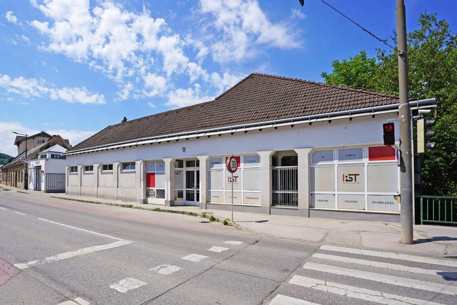 HALLE - FIRMENSITZ - GESCHÄFTSFLÄCHE mit Parkplätzen in bester Frequenzlage, Gewerbeobjekt-legalform.mietkauf, 990.000,€, 3021 Sankt Pölten(Land)
