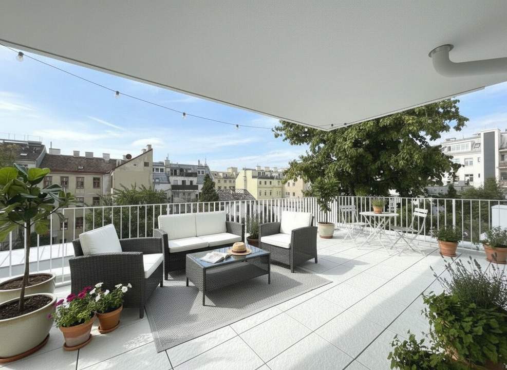 1180! TERRASSENTRAUM! Topmoderne 2-Zimmer Wohnung mit grosser S/W-Terrasse und Garagenplatz!