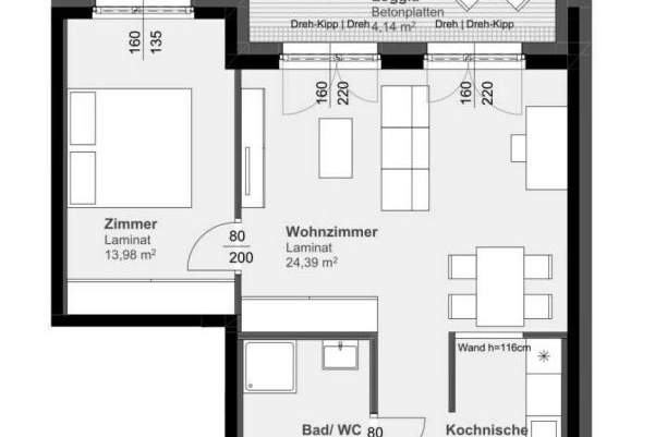 2-Zimmerwohnung mit großer Terrasse, Wohnung-miete, 722,35,€, 8020 Graz(Stadt)