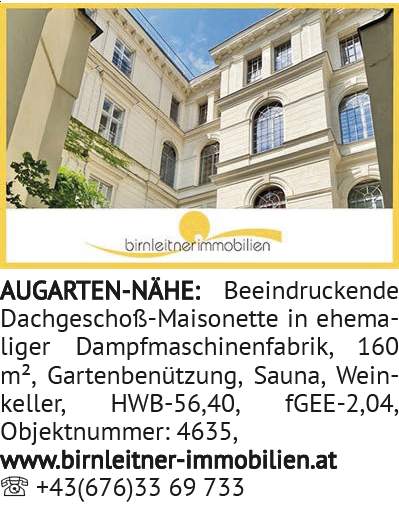 Beeindruckende Dachgeschoß-Maisonette in ehemaliger Dampfmaschinenfabrik, 160 m², Gartenbenützu