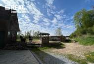 Waldflächen mit Betriebshalle und Reitplatz