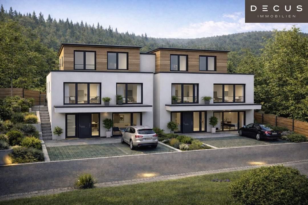 | Exklusives Doppelhaus am Bartberg in Pressbaum | Panoramalage mit Blick auf den Wienerwaldsee &amp; direkter Waldrandlage | Schlüsselfertig |