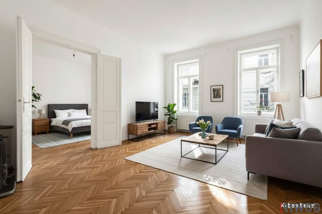 Komplett hofseitg ausgerichtete Stilaltbauwohnung im Jugendstiljuwel Schottenfelder Hof | Blick in den grünen Innenhof | Ideal auch zur WG-Nutzung
