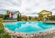 GARTENPARADIES für die ganze Familie mit Schwimmteich und 4 Garagen