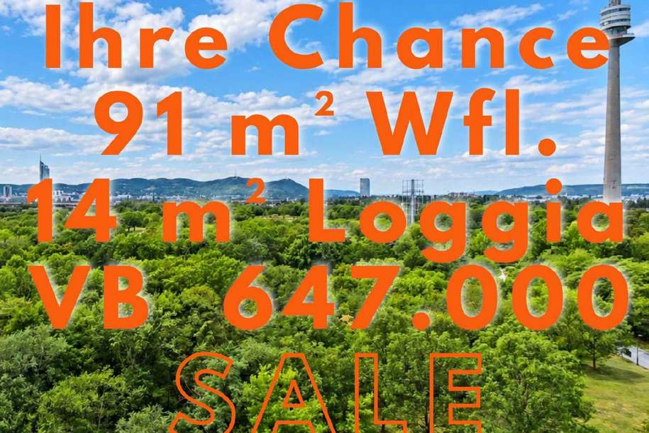 IHRE CHANCE: SKYLINE LIVING +MAISONETTE AM DONAUPARK +TRAUM-FERNBLICK +2 LOGGIEN +GARAGEN MIETBAR, Wohnung-kauf, 647.000,€, 1220 Wien 22., Donaustadt