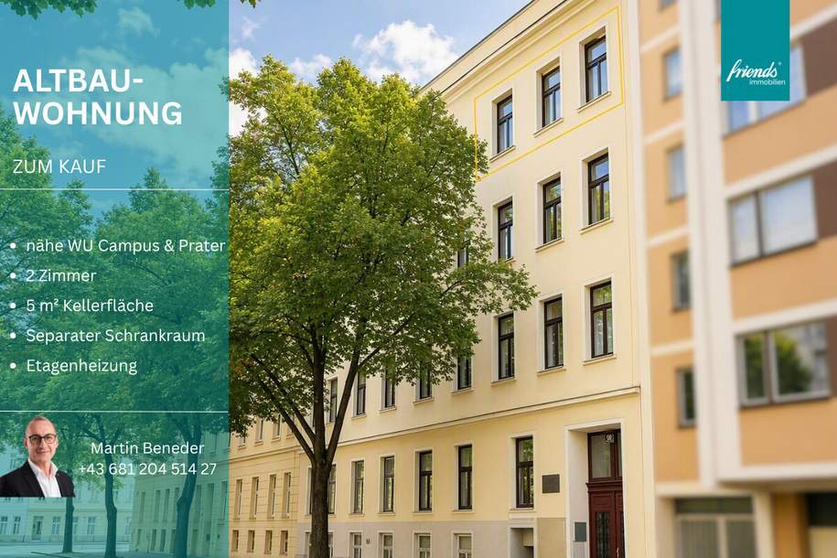 Altbauwohnung nahe WU & Prater | 2 Zimmer | Schrankraum | Perfekt für Studenten & Eigennutzer, Wohnung-kauf, 179.000,€, 1020 Wien 2., Leopoldstadt