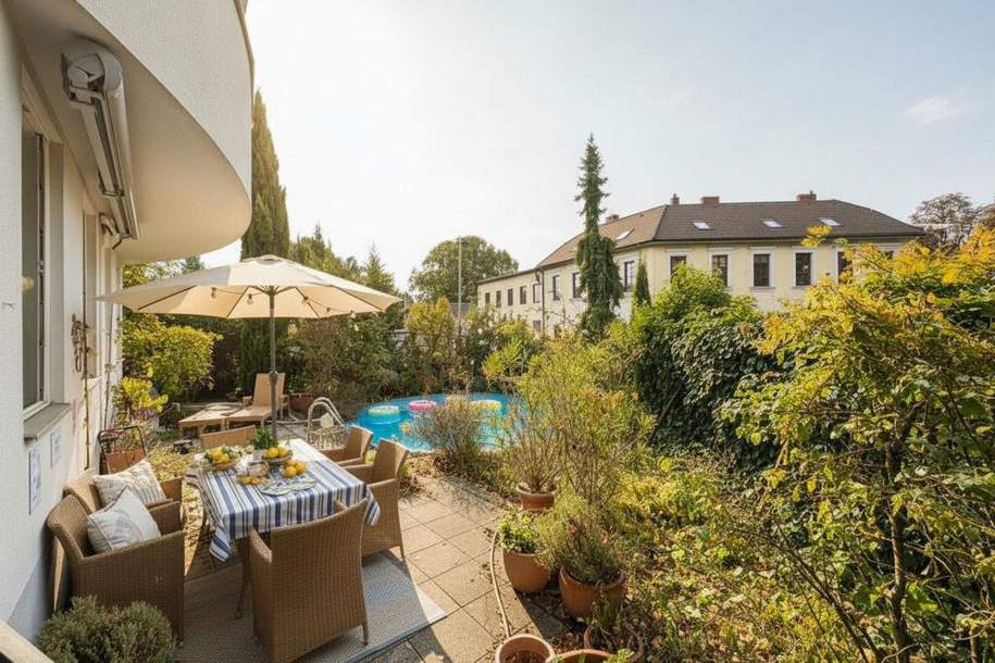 Wohnglück mit Garten &amp; Pool – Charmante 5-Zimmer Wohnung in Ruhelage, Wohnung-miete, 2.990,00,€, 1230 Wien 23., Liesing