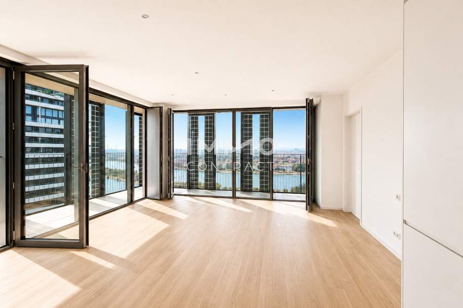 Südseitige 3-Zimmer-Eckresidenz mit zwei Loggien – Skyline &amp; Donau in erster Reihe, Wohnung-miete, 1.100,00,€, 1220 Wien 22., Donaustadt