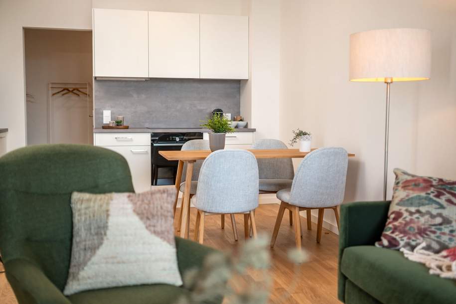 1,5 ZIMMER mit Balkon im 28. OG | ERSTBEZUG | VIENNA TWENTYTWO | ab April 26 | Pool, Fitness, Sauna, Wohnung-miete, 799,00,€, 1220 Wien 22., Donaustadt