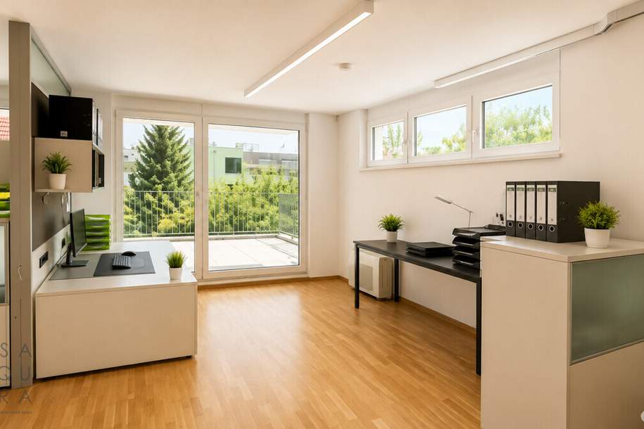 Exklusives Büro mit großzügiger Terrasse und traumhaftem Panoramablick, Gewerbeobjekt-miete, 5.839,00,€, 1220 Wien 22., Donaustadt