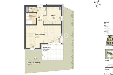 KREMSER WOHNDOMIZIL2Zi- 50qm- Gartenwohnung, Lift, Tiefgarage, in beliebter Grünruhelage, Wohnung-kauf, 265.000,€, 3500 Krems an der Donau(Stadt)