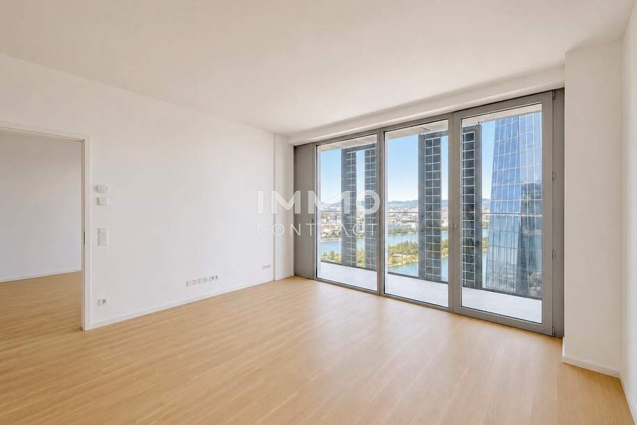 Skyline Serenity – 2-Zimmer-Residence im DC2 Tower mit 15 m² Loggia und Weitblick bis Kahlenberg &amp; Leopoldsberg, Wohnung-miete, 1.100,00,€, 1220 Wien 22., Donaustadt